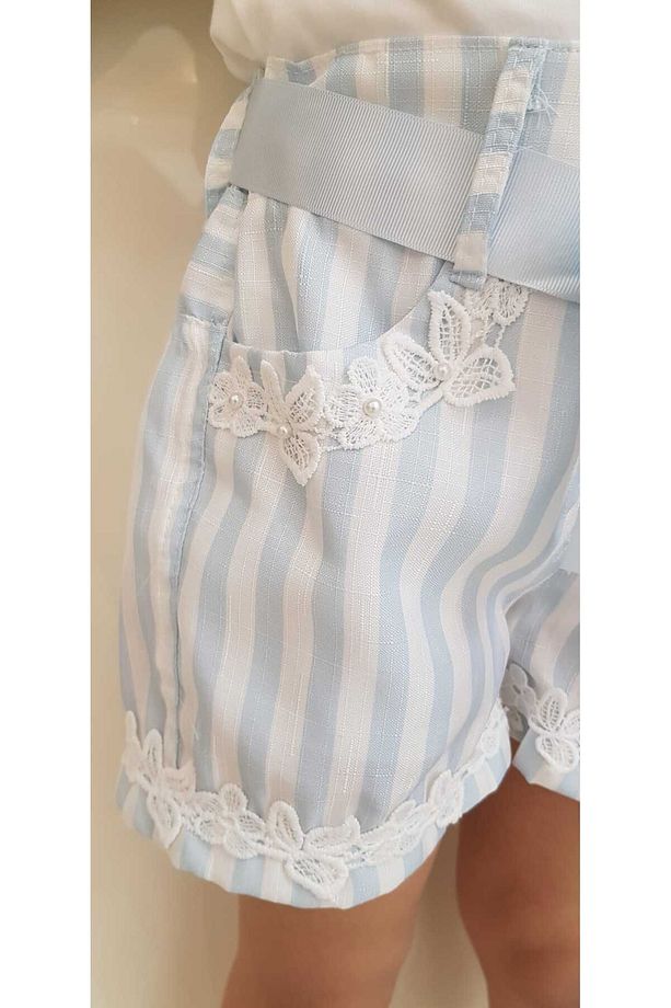 Kız Çocuk Çizgili %100 Polyester Şort 1/2/3/4/5/6/7/8 Yaş - 8