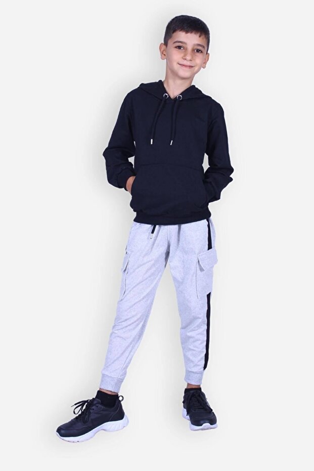 Flat Kangaroo Pocket Hoodie Cargo Pocket Boys Top-Top Set