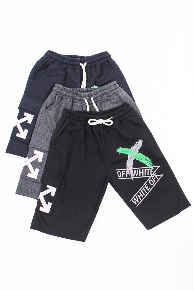 Ya-ko Kids 3-Piece Black-smoked-navy blue Capri, Printed, X Collection Boys Shorts & Bermuda