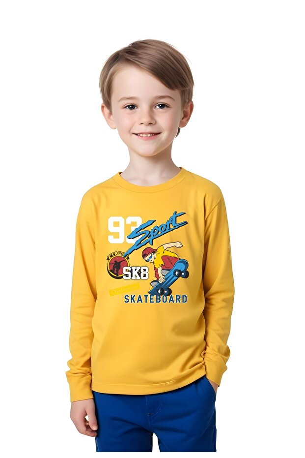 Boy's Yellow 93 Sport Summer Printed Round Neck Sweatshirt