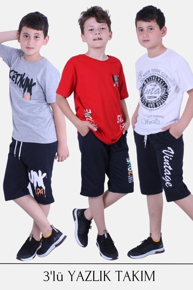 3-Piece Vintage-Dg Nuk-States Text Printed Boys' Summer Suit