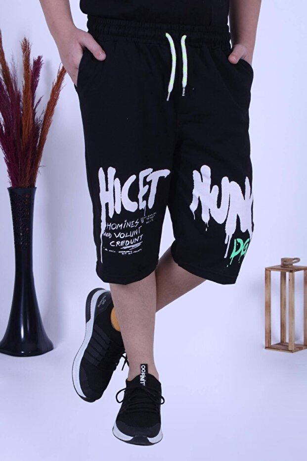 Phosphorescent Text Printed Boy Capri