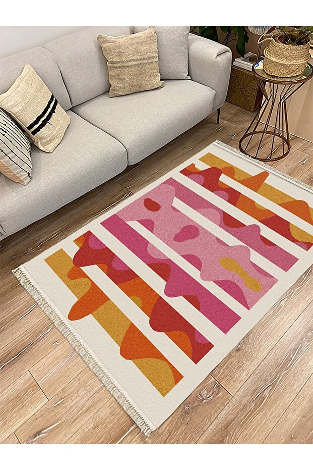 Cotton Series Wavy Modern Pattern Decorative Woven Base Rug in Pink Shades