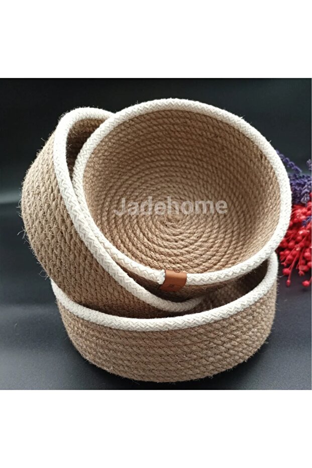 Jadehome Decorative Organizer Jute Wicker Basket 20.22.24 Cm Diameter 3 Pieces