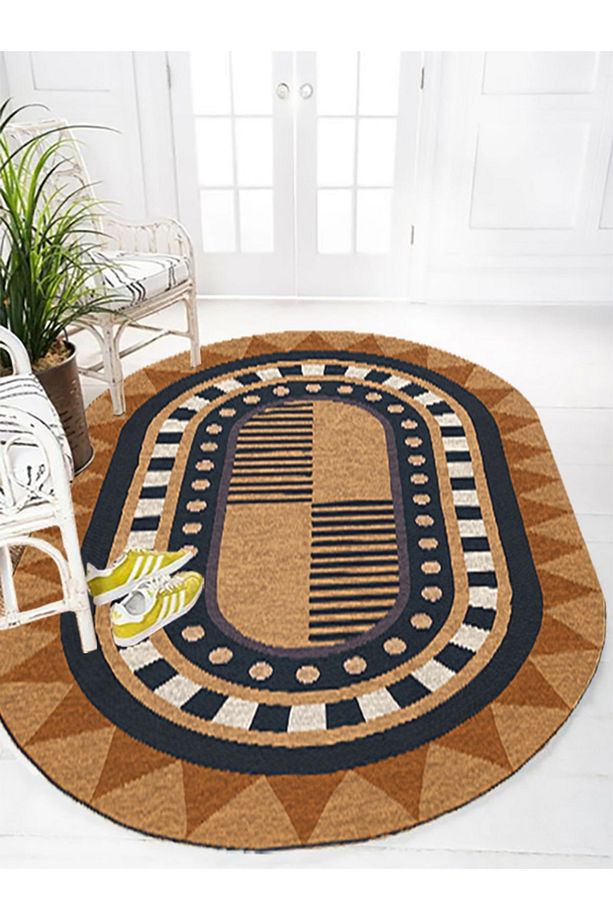 Boho 979 Jüt Hasır Etnik Desenli Oval Jüt Örme Doğal Hasır Natural Oval Halı - 4