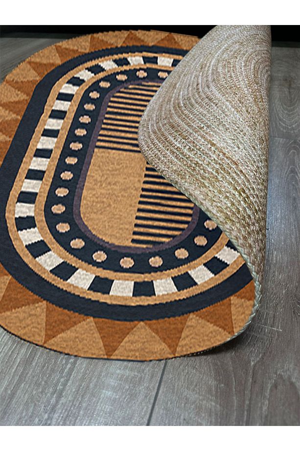 Boho 979 Jüt Hasır Etnik Desenli Oval Jüt Örme Doğal Hasır Natural Oval Halı - 6