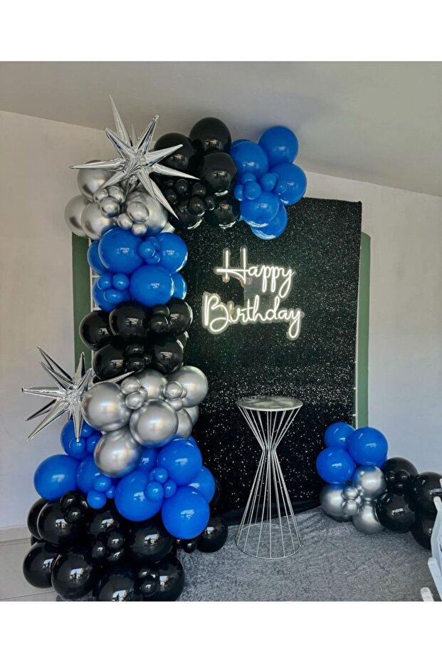 Black Dark Blue Silver Chrome Balloon Chain Set of 100