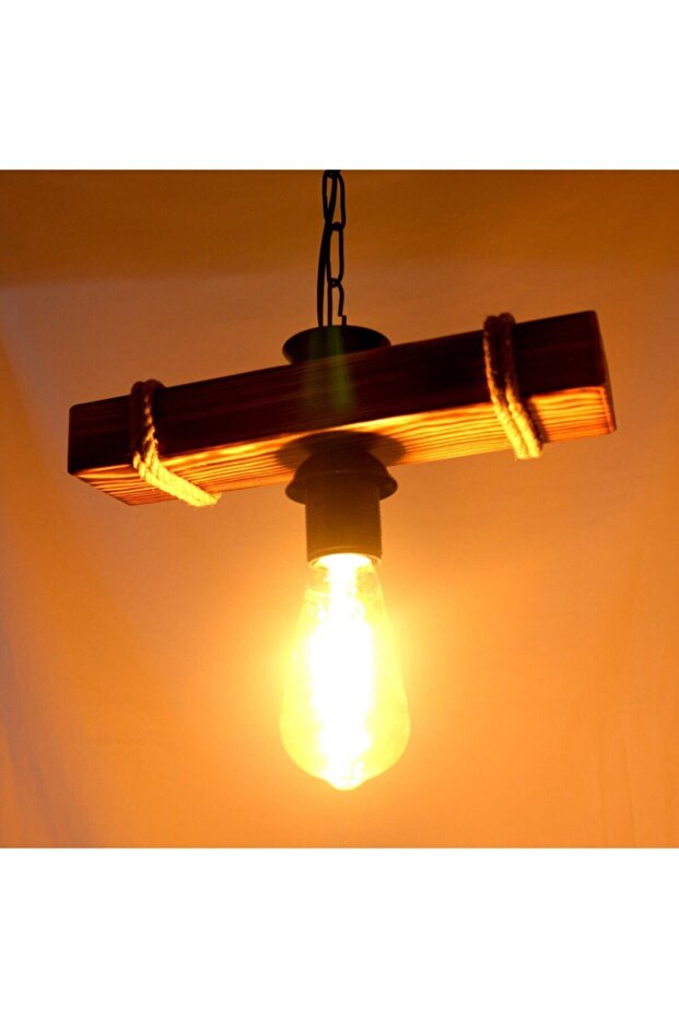 Dekoratif Ahşap Avize Halatlı Tekli Camsız - 2