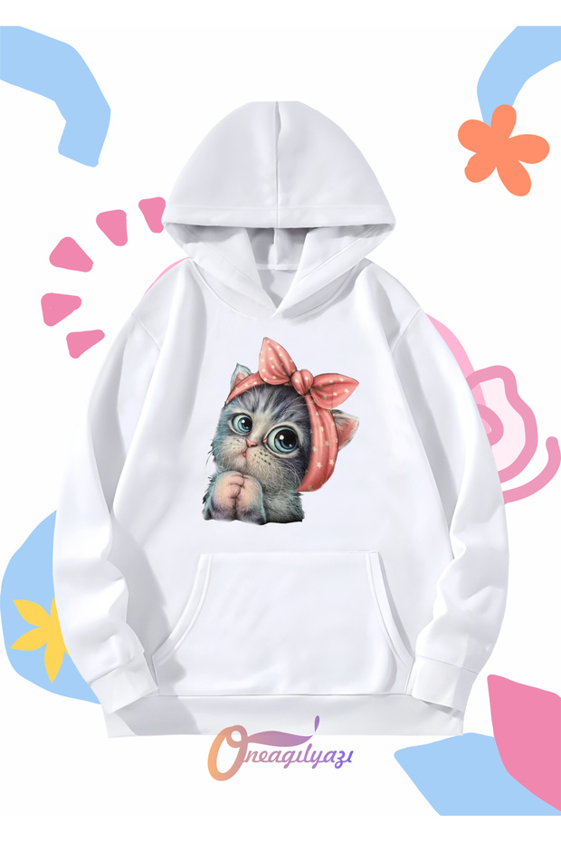 Unisex Kids Sweatshirt - Cute, Cat Printed, Oversize Hoodie