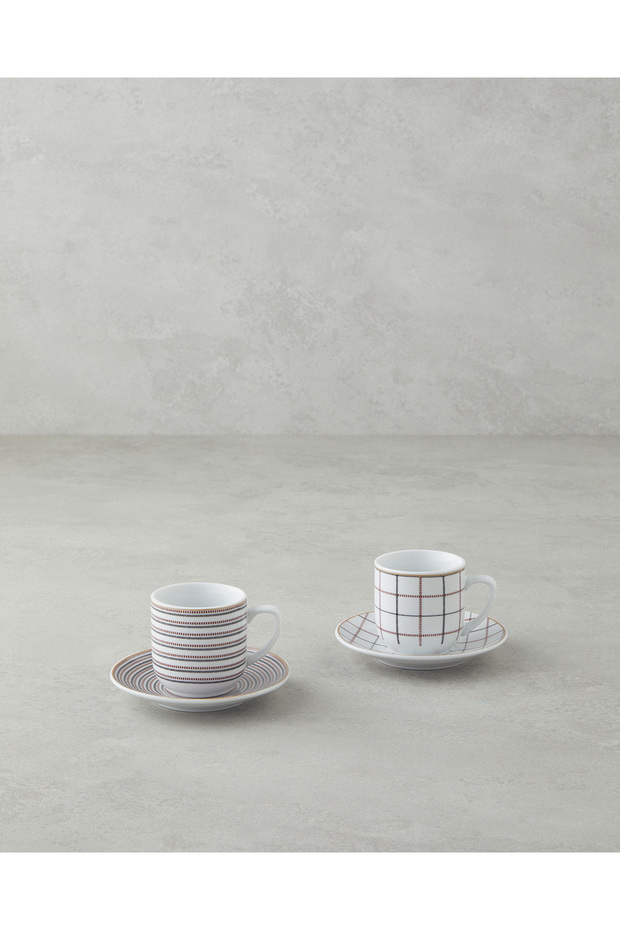 Ashley Porcelain 4-Piece Coffee Cup Set for Two, Black and Burgundy