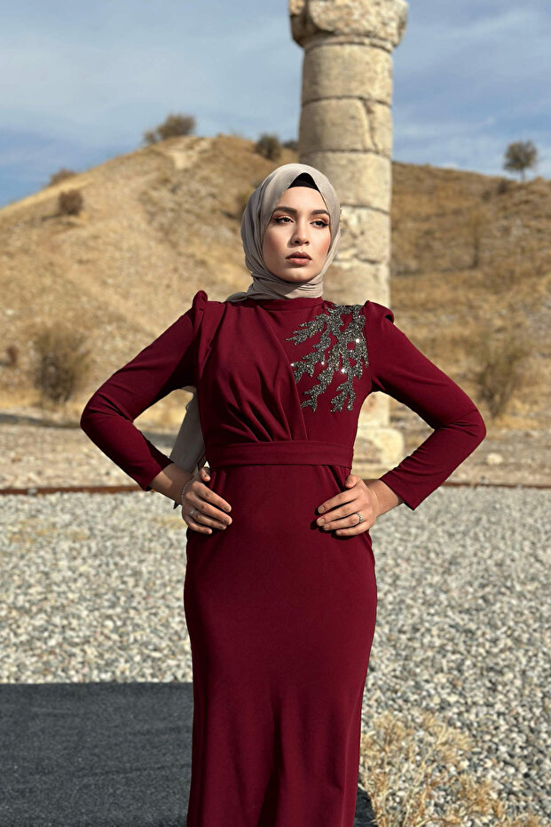 Orkide Abiye - Bordo - 2