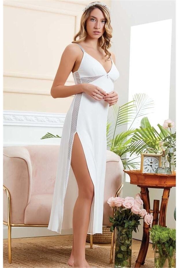 22518 ثوب نوم نسائي بحزام حبل - إكرو