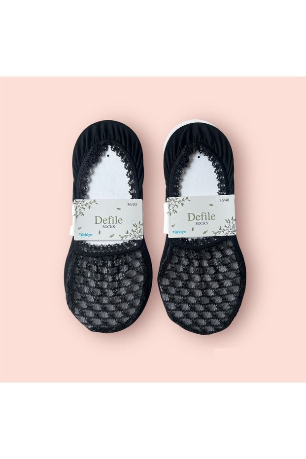 Women's Black Tulle Patterned Ballerina Socks 2 Pieces