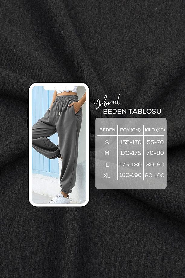 Kadın Koyu Gri Kalın İçi Polarlı Basic Jogger Örme Eşofman Altı - 5