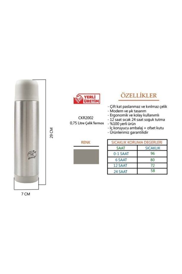 750ml Çift Kat Paslanmaz Çelik Termos – Sızdırmaz, Çift Kapak Sistemi, 12 Saat Sıcak 24 Saat Soğuk - 3
