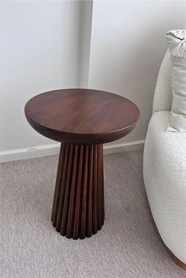 Ahşap Tekli Fitilli Mantar Yan Sehpa Modern - 6