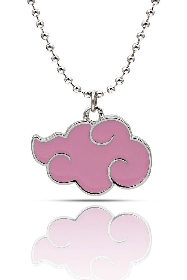 Naruto Anime Akatsuki Cloud Necklace - Pink Enamel Silver Color with Ball Chain