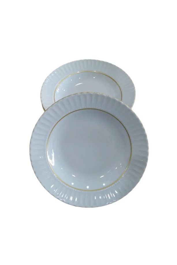 Sedef Mat Yaldızlı 22 cm Çukur Yemek Tabak - 12 Adet - 5