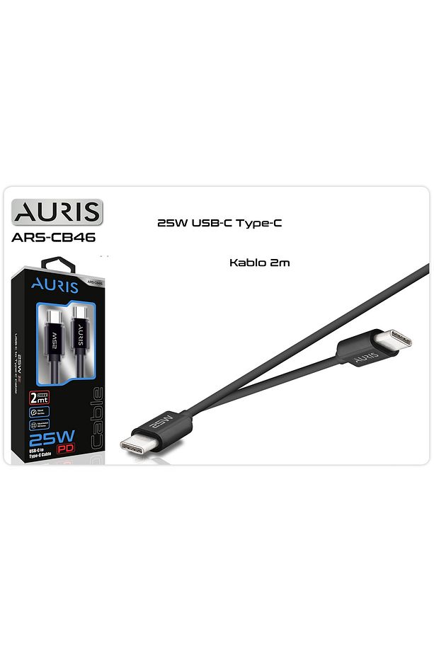Auris 2 Metre Uzun 25 Watt TypeC Şarj Kablosu - TypeC to TypeC Hızlı Şarj Kablosu PD/USB C - 2