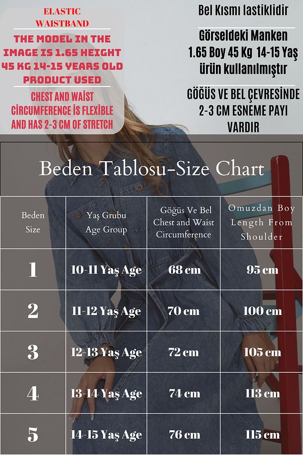 Genç Kız Kot Kumaş Uzun Tesettür Elbise - 3