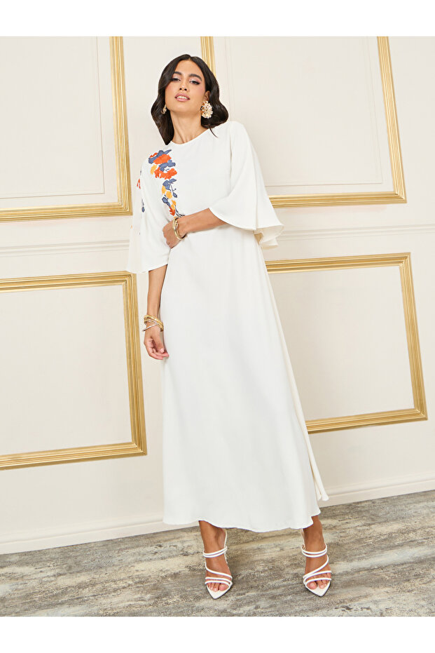 Floral Embroidered A-Line Maxi Dress