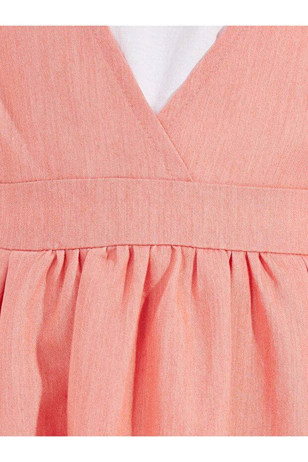 Solid V Neck Pinafore Dress - 3