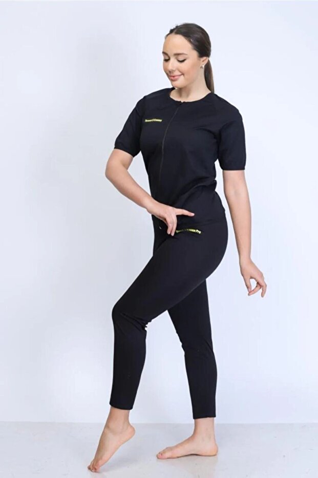 Black Women's Thermal Suit Zippered Top and Tights Set