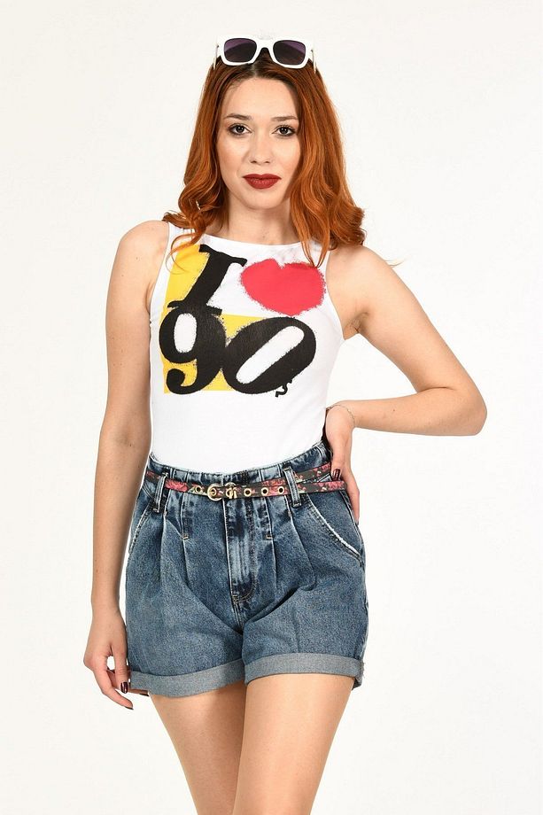 Whatsup Duble Paça Yüksek Bel Denim Şort - 4