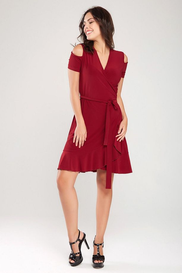 Kadın Bordo Kruvaze Kesim Elbise Gündüz&gece Şıklığı 18l6251 - 6