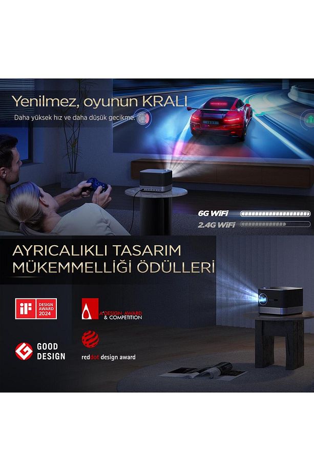 Aurzen Boom 3 4K Android Projeksiyon Cihazı + Auto Focus + Auto Keystone + 6G WiFi + 5.2 Bluetooth + - 8