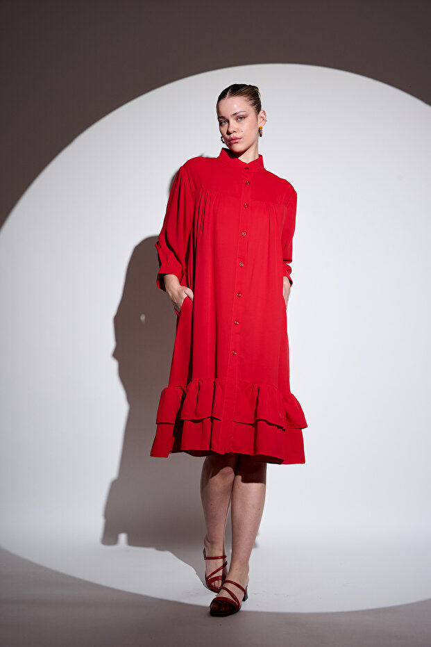 Ruffle Detailed Buttoned Dress - 5