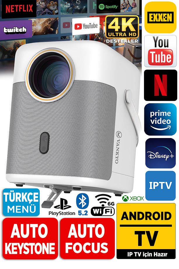 H300a Android Tv 4k Destekli Projeksiyon Cihazı Auto Focus Auto Keystone 6gwi-fi 5.2bluetooth - 1