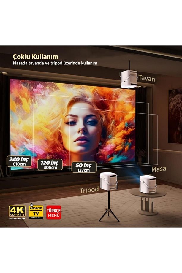 H300a Android Tv 4k Destekli Projeksiyon Cihazı Auto Focus Auto Keystone 6gwi-fi 5.2bluetooth - 8