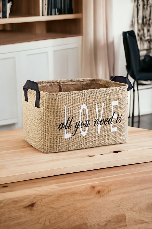 PH Prendi Home Love Baskılı Jüt Dolap Içi Çocuk Odası Oyuncak Düzenleyici Katlanır Saklama Sepeti Organizer30x22x18