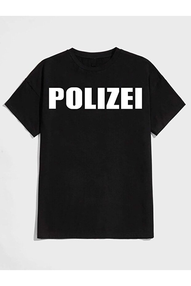 Unisex POLIZEI Baskılı Oversize Tshırt - 1