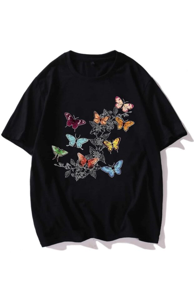 Unisex TOO MANY BUTTERFLIES Printed Oversize T-Shirt