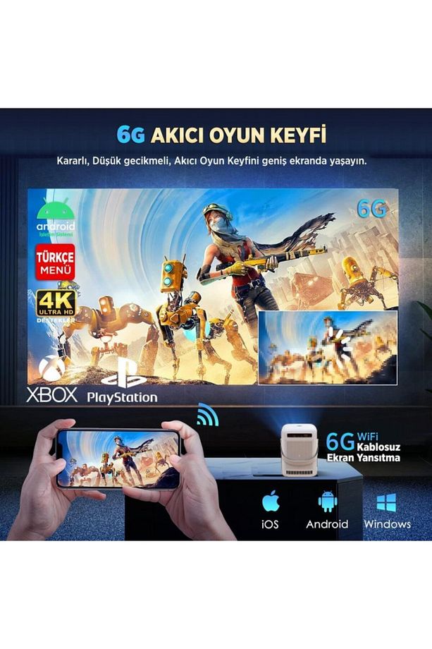 H300a Android Tv 4k Destekli Projeksiyon Cihazı Auto Focus Auto Keystone 6gwi-fi 5.2bluetooth - 5