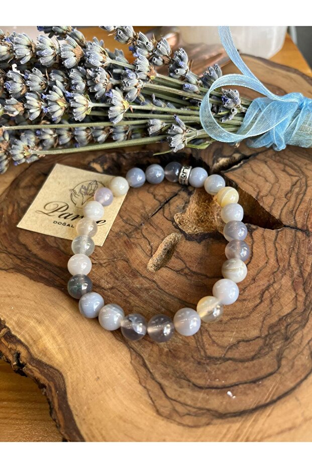 Natural Gray Stone Chalcedony Bracelet
