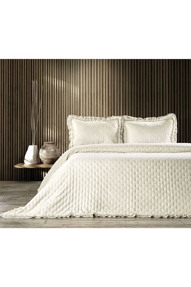 ZEBRA CASA LİMA TEK KİŞİLİK FIRFIRLI YATAK ÖRTÜSÜ KREM - 1