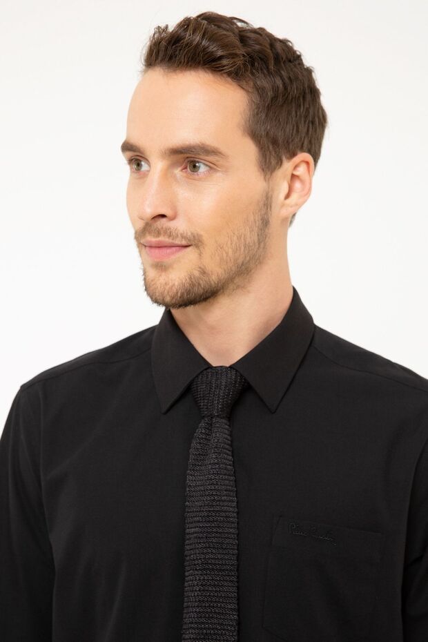 Siyah Regular Fit Basic Gömlek - 1