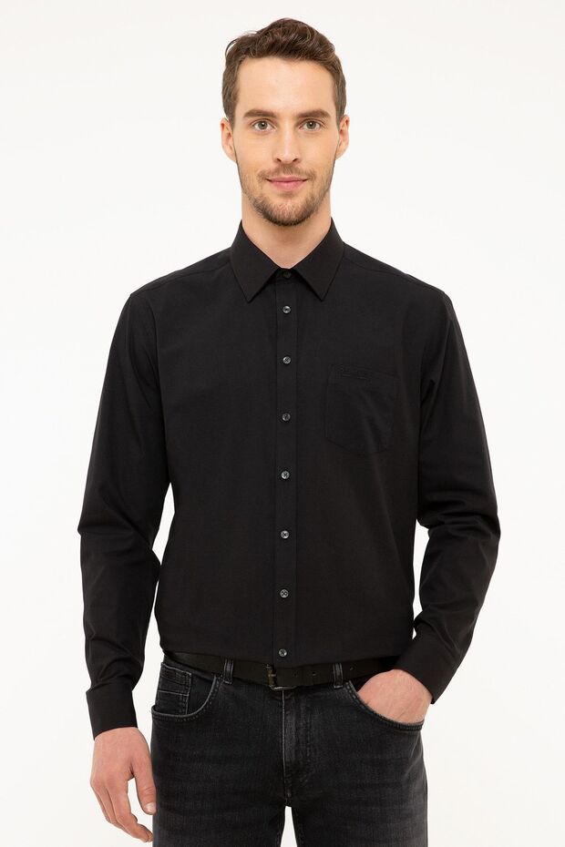 Siyah Regular Fit Basic Gömlek - 2