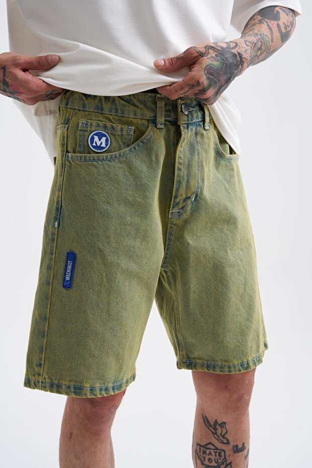 Erkek Basic Yeşil Jean Şort - 3