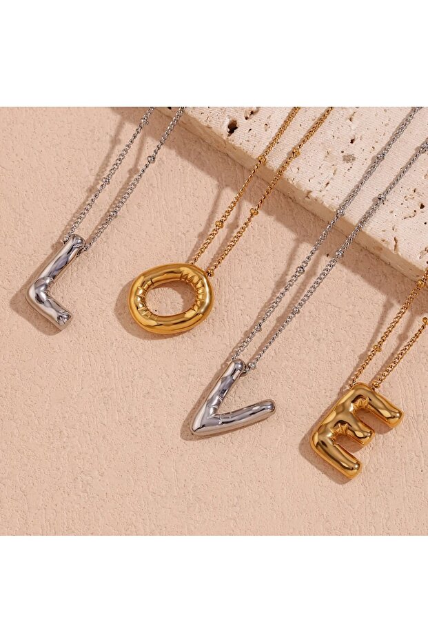 A Harf Balon Çelik Kadın Kolye Silver Harf Kolye - 5