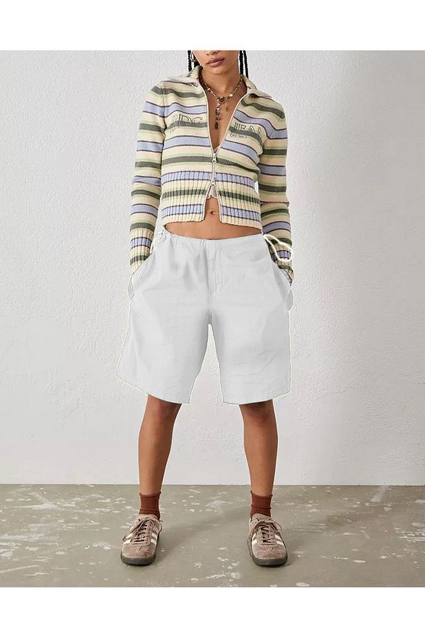 Beyaz Longline Baggy Tech Şort - 1