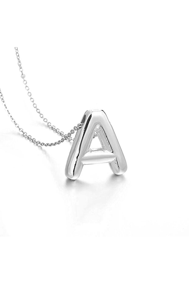 A Harf Balon Çelik Kadın Kolye Silver Harf Kolye - 1