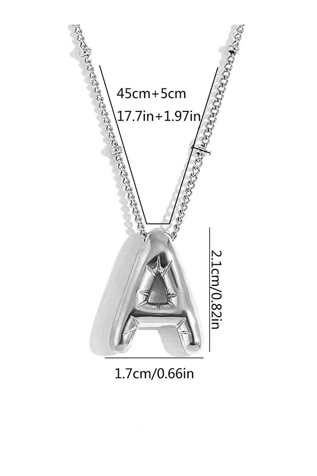 A Harf Balon Çelik Kadın Kolye Silver Harf Kolye - 3