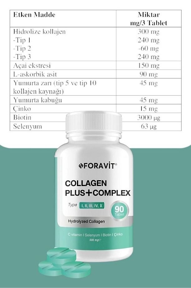 5 Tip Kolajen Tip 1, Tip 2, Tip 3, Tip 5 ,tip 10, ( Selenyum , C Vitamini Ve Çinko ) 90 Tablet - 4