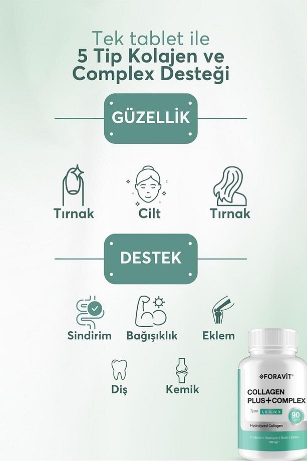5 Tip Kolajen Tip 1, Tip 2, Tip 3, Tip 5 ,tip 10, ( Selenyum , C Vitamini Ve Çinko ) 90 Tablet - 2