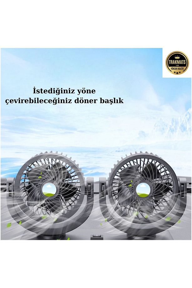 TÜM ARAÇLARA UYUMLU ARAÇ İÇİ TORPİDO ÜSTÜ 360 DERECE DÖNEBİLEN 12V GÜÇLÜ VANTİLATÖR 6,5W - 7