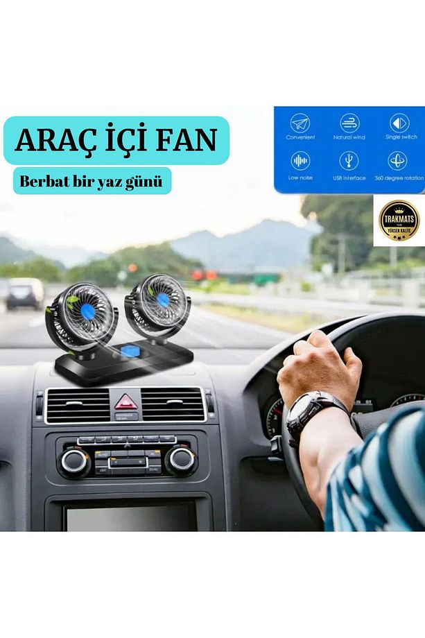 TÜM ARAÇLARA UYUMLU ARAÇ İÇİ TORPİDO ÜSTÜ 360 DERECE DÖNEBİLEN 12V GÜÇLÜ VANTİLATÖR 6,5W - 2